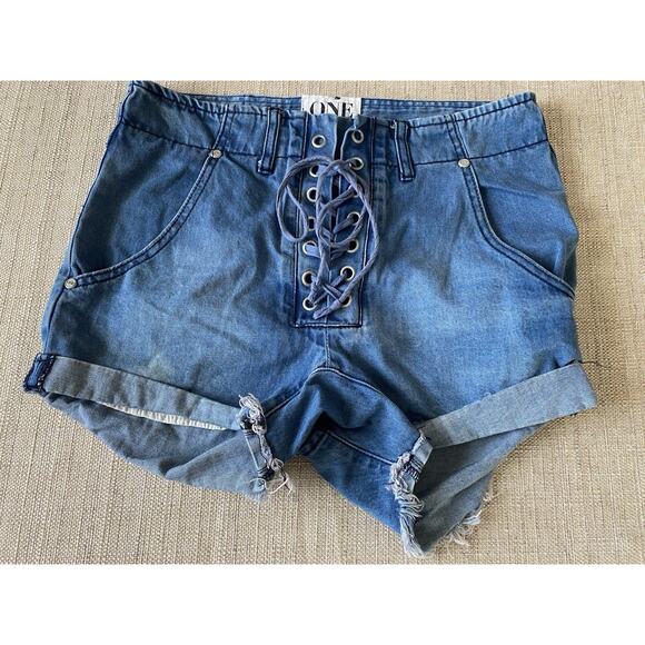 One Teaspoon Super Freaks Lace-Up Denim Shorts Size 25 - Picture 1 of 11